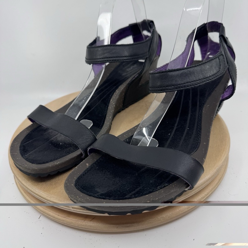 Teva Cabrillo Strap Wedge Sandals Womens 11 Black Leather Comfort Casual